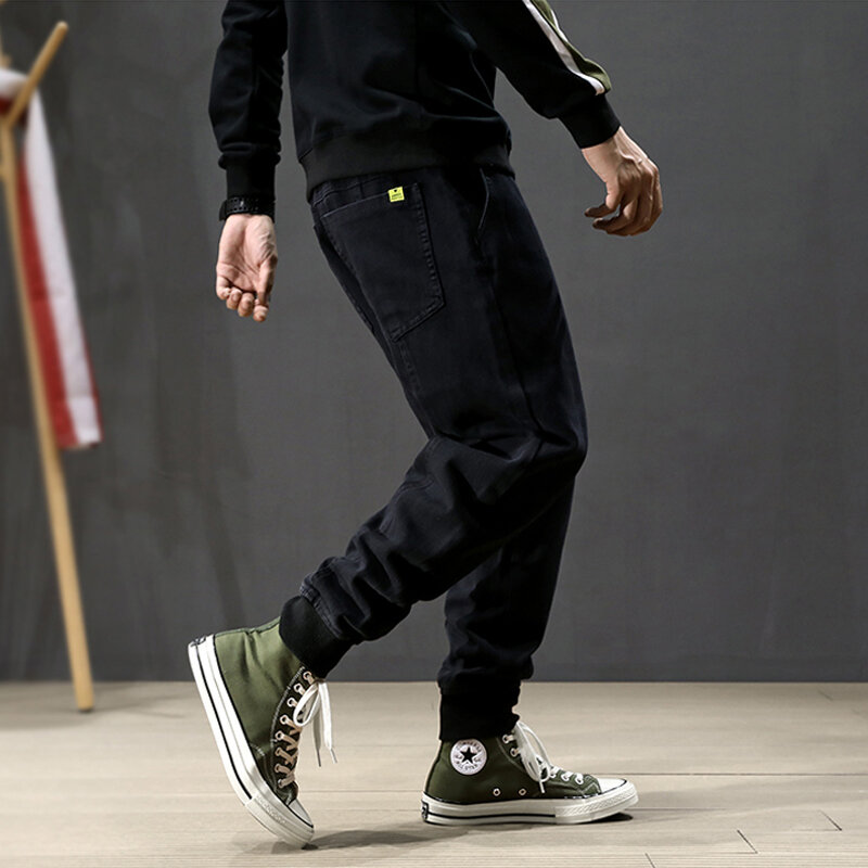 Moda Streetwear Homens Calça Jeans Solta Fit Spliced Designer de Harém calças de Brim Dos Homens Denim Calças Cargo Japonês Do Vintage Hip Hop calças de Brim Basculador