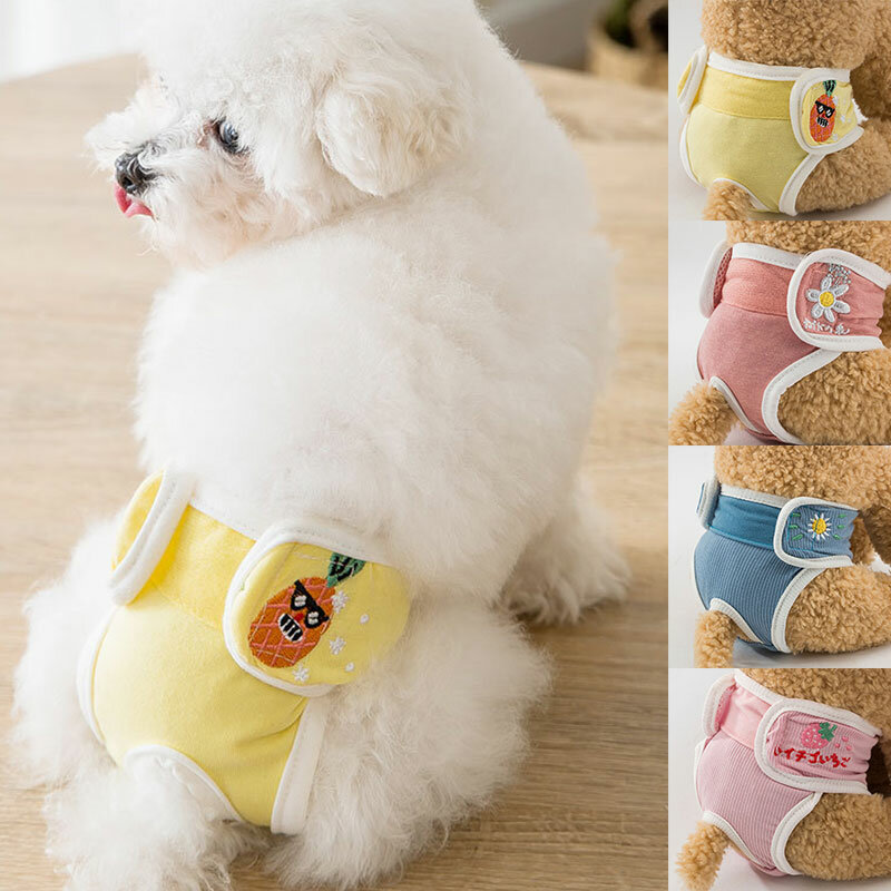 Popok Anjing Lucu Celana Dalam Anjing Peliharaan Celana Fisik Anjing Print Bunga Buah Kartun untuk Pria Pita Perut Pembungkus Popok Pakaian Dalam Anak Anjing
