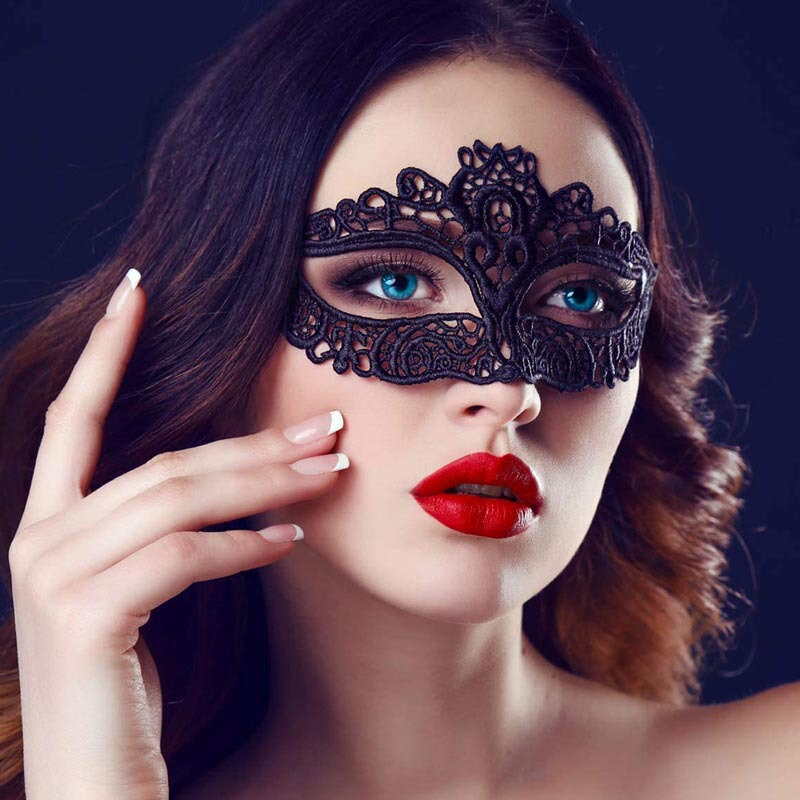 Moda máscara sexy laço preto oco óculos de proteção boate rainha sexo feminino lingerie recorte máscaras para masquerade