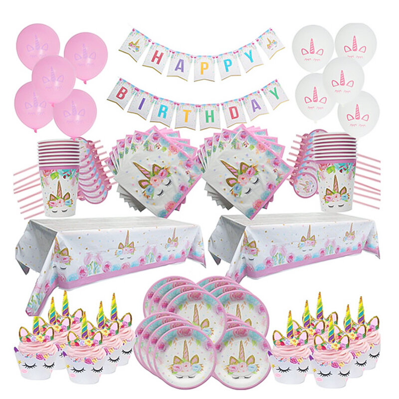 WEIGAO — Vaisselle et décorations jetables sur le thème de la licorne,fournitures de table à usage unique pour anniversaire et fêtes d'enfants, annonce prénatale