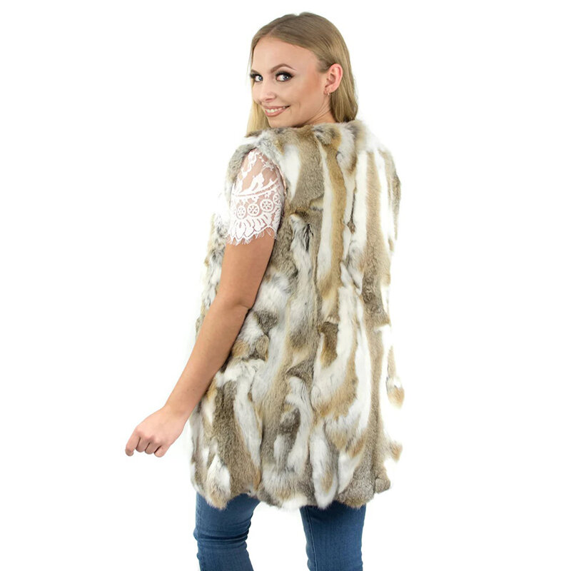 Chaleco de piel de conejo natural auténtica para mujer, chaqueta cálida de invierno, personalización, nuevo