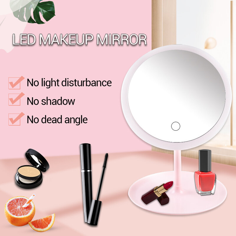 Косметическое зеркало, светодиодный светильник для макияжа, сенсорный экран, USB перезаряжаемое зеркало для столешницы, косметический макия...