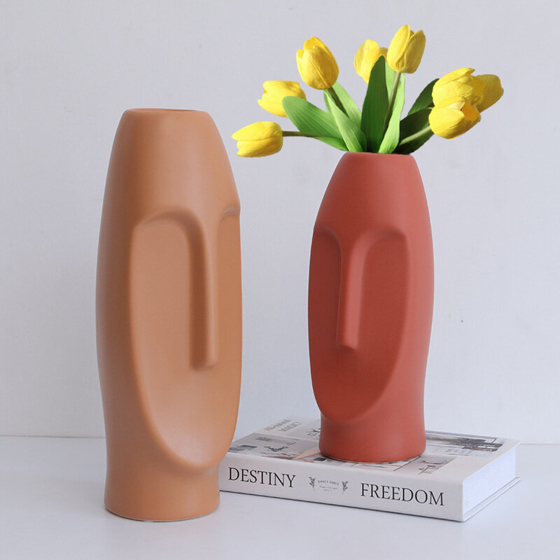 Nordic Human Face Ceramic Abstract Vase Creative Minimalist Floral Pots Dried Flower Vase for Home Decor Figue Head Shape Crafts