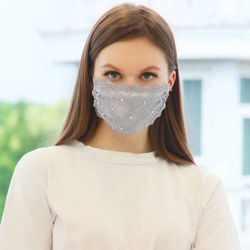 Kobiety perłowa koronka wielokrotnego użytku oddychający szalik bezpieczne Máscara twarzy zmywalny czarny Máscara twarzy akcesoria dziewczęce 2020 Hot sprzedaży