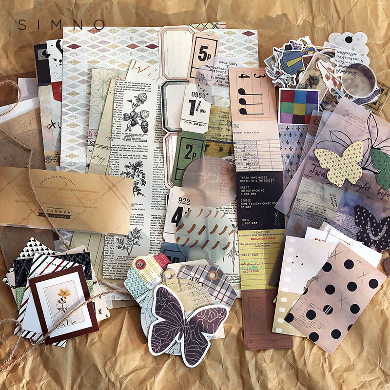 Yoofun-paquete de Material Retro que incluye pegatinas de papel, marco de papel, papeles decorativos para álbumes de recortes, diarios, diario, 88 unids/lote
