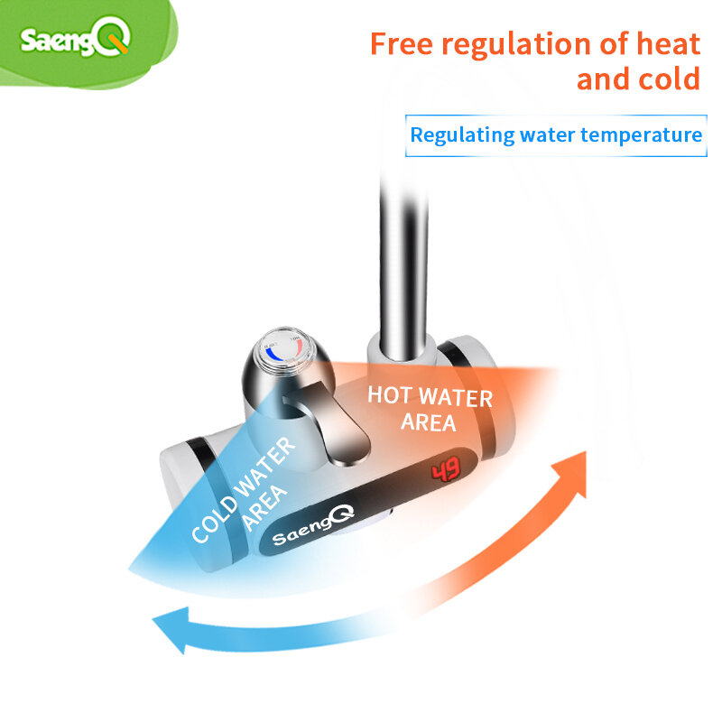 SaengQ-calentador de agua eléctrico para cocina, pantalla de temperatura, calentador de agua caliente instantáneo, sin depósito