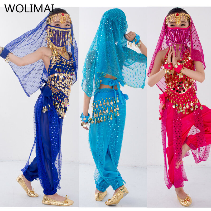 Dzieci Belly Dancer pasek do spodni welon akcesoria do skrzydeł dzieci maska Bollywood Dress Girls zestaw do tańca brzucha 2-8 sztuk