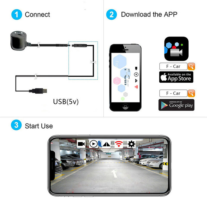 Usb wifi câmera de visão lateral frontal para o carro de monitoramento direito pelo controle do telefone