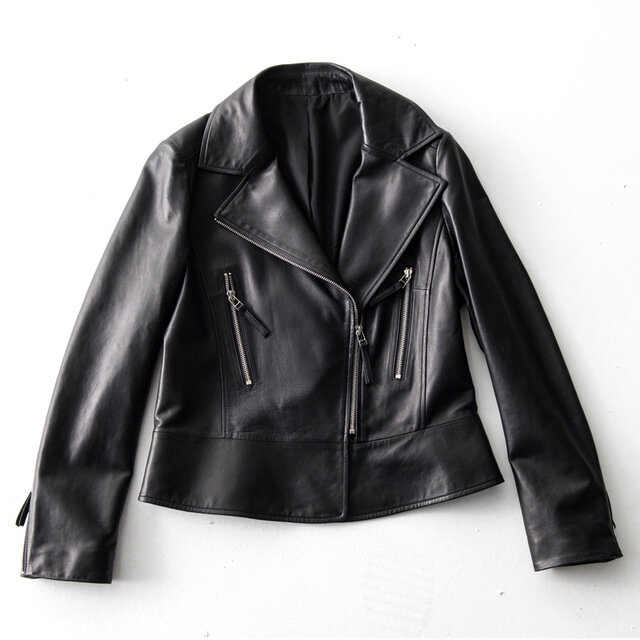 Abrigo de piel de oveja Natural para mujer, chaqueta de cuero auténtico, ropa gótica negra para motociclista, Tops básicos de talla grande