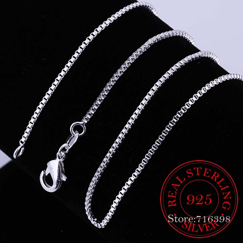 1/1.5/2MM 40cm-60CM Thin Real 925 Sterling Silver Slim Box Chain Necklace Women Girls Children Jewelry kolye collares collier