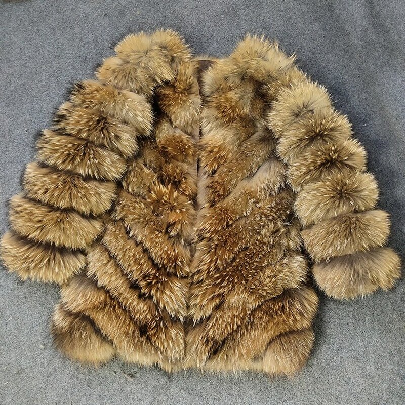 Maomaokong-女性用の本物のアライグマの毛皮のコート,大きいサイズ,冬用の丸い襟,厚くて暖かい,新しいスタイル