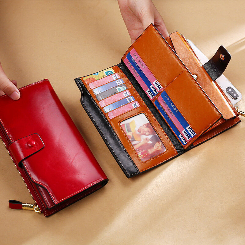 KANGAROO KINGDOM Vintage Luxury RFID Women Wallets Genuine Leather Long Zipper Clutch Purse Large Capacity Card Holder Wallet
