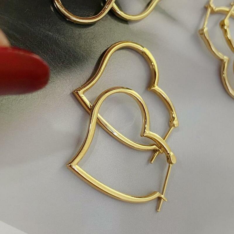 MADALENA SARARA-pendientes de oro puro de 18k para mujer, aretes colgantes de estilo Simple, Círculo de corazón