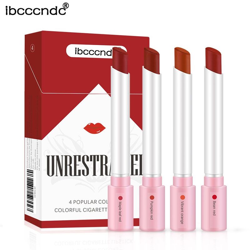 Conjunto de batom de cigarro criativo 4 cores fosco longa duração à prova dwaterproof água fosco lábio vara tubo nude lábios vermelhos maquiagem