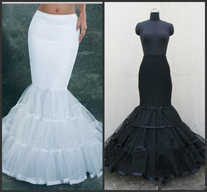 Vestido de novia de sirena con cola de pez blanca, enagua negra, se desliza, debajo de la falda