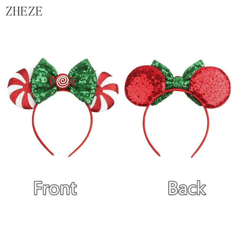 Bando telinga tikus natal 2024 untuk anak perempuan wanita ikat rambut permen Peppermint pesta Festival Santa Claus aksesori rambut DIY