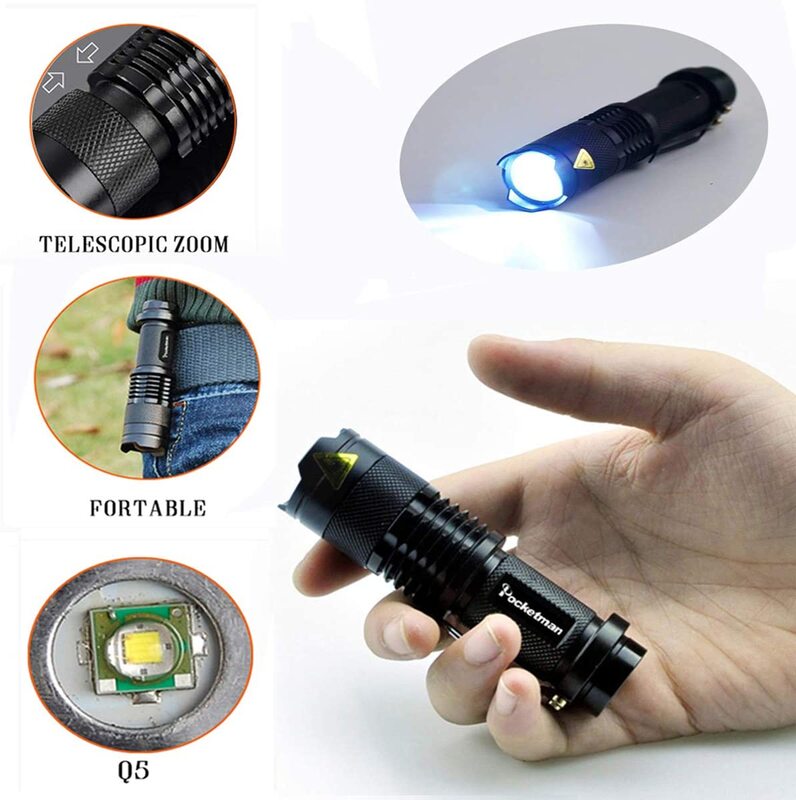 Portable Mini Q5 LED Flashlight Tactical Lamp LED Flashlight Adjustable Focus Zoomable Light for  Hiking Camping Power Outage