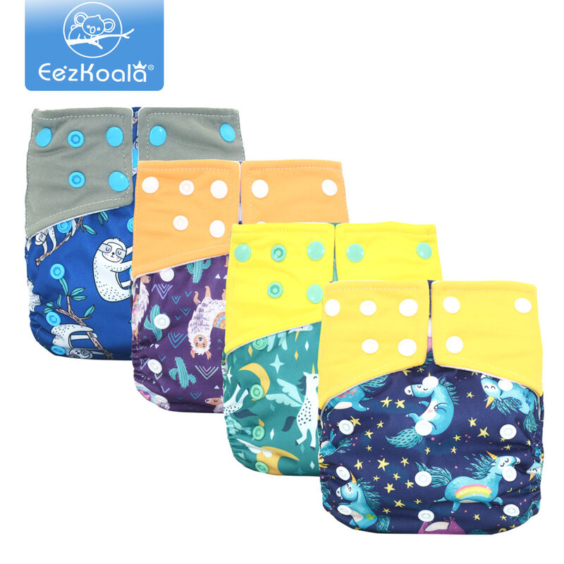 EezKoala – couche-culotte en tissu écologique pour bébé, avec deux poches, lavable et ajustable