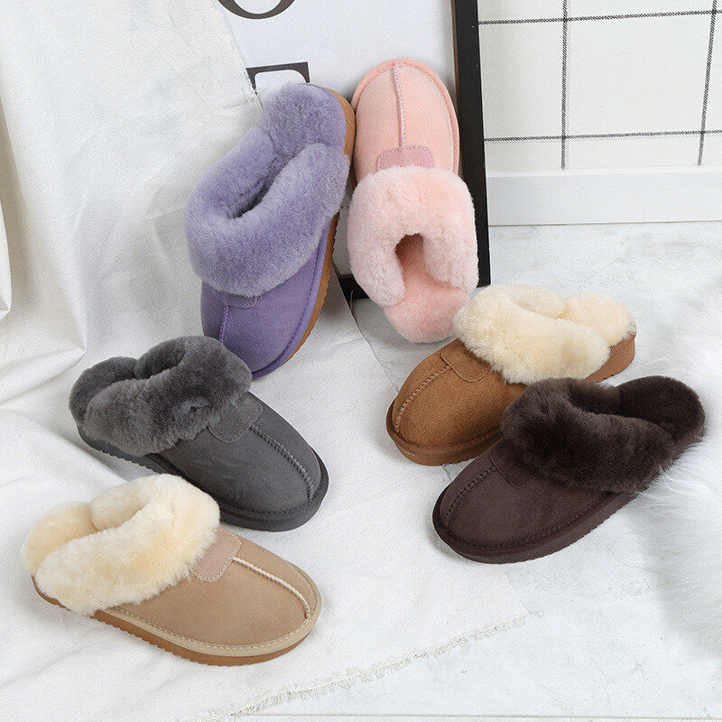 Top Quality 2023 Natural Sheepskin Fur Slippers Female Winter Slippers Women Warm Indoor Slippers Soft Wool Lady Home Slippers