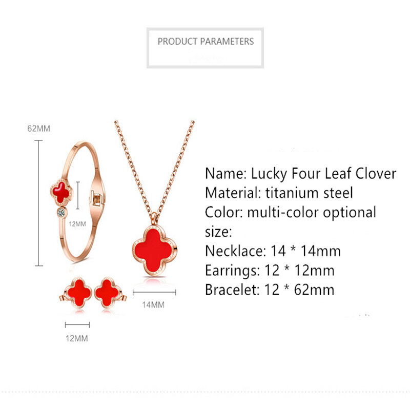 Four Leaf Clover Necklace Bracelet Earings for Women's Set Rose Gold Lucky Ladies Charms Jewelry Clavicle Chain Pendant Kit