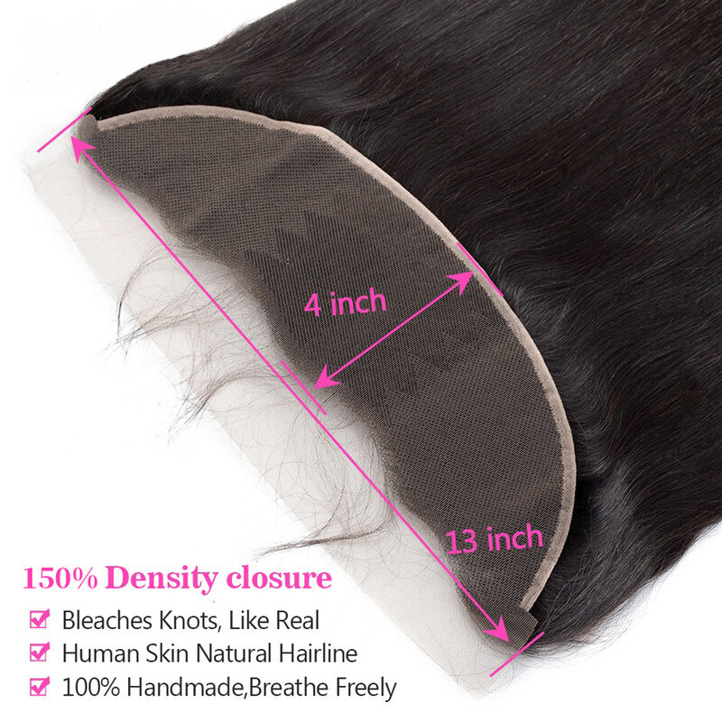 Extensiones de cabello humano liso con malla Frontal, mechones de cabello peruano Remy, 26, 28 y 30 pulgadas, 13x4