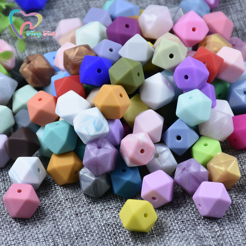 100 stücke 14mm Mini Hexagon Food Grade Silikon Bead Baby Beißring Baby Zahnen Spielzeug BPA Kostenlose Still Halskette Schnuller anhänger