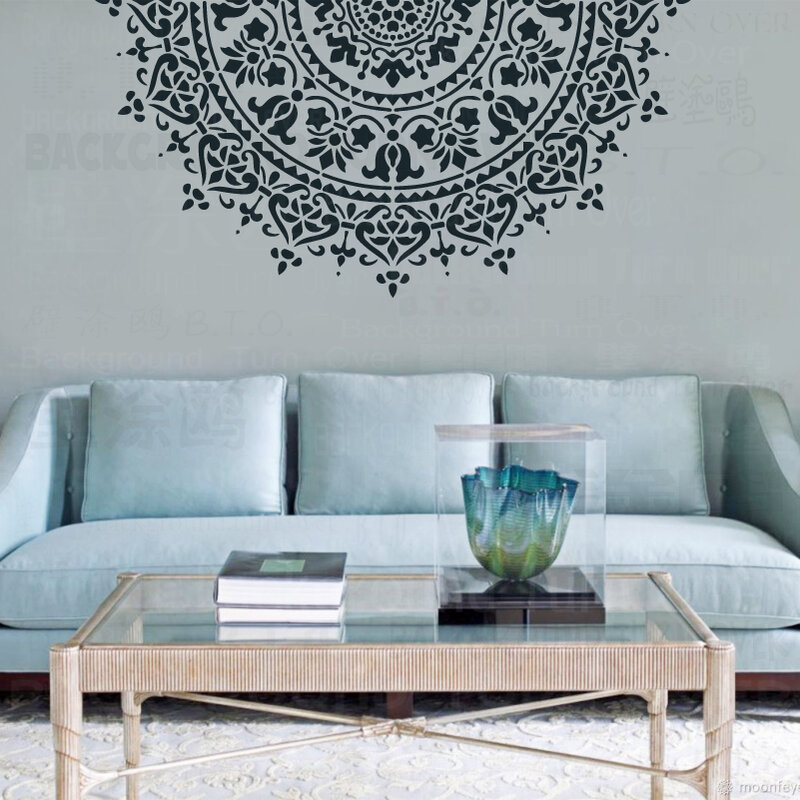 Plantilla de Mandala extragrande para pintar Paredes, decoración de pared redonda grande, plantilla de suelo de ladrillo, azulejo Vintage, 70cm-110cm, S052