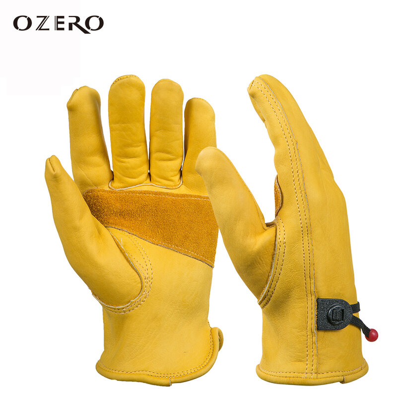 OZERO-guantes de trabajo de cuero de vaca, guantes de seguridad para conducir, trabajo pesado, mecánico, Rancho, jardinería