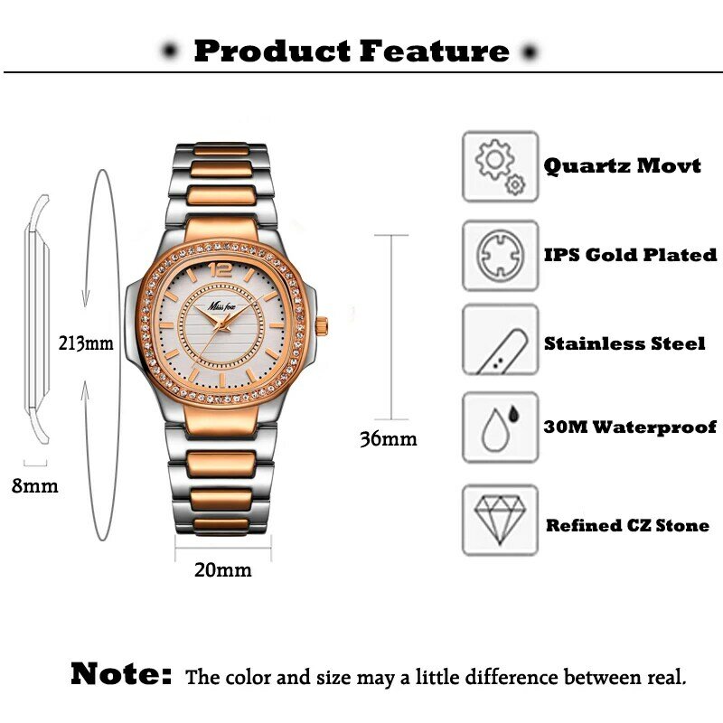 Часы MISSFOX женские кварцевые, брендовые Роскошные наручные, из нержавеющей стали, цвета розового золота