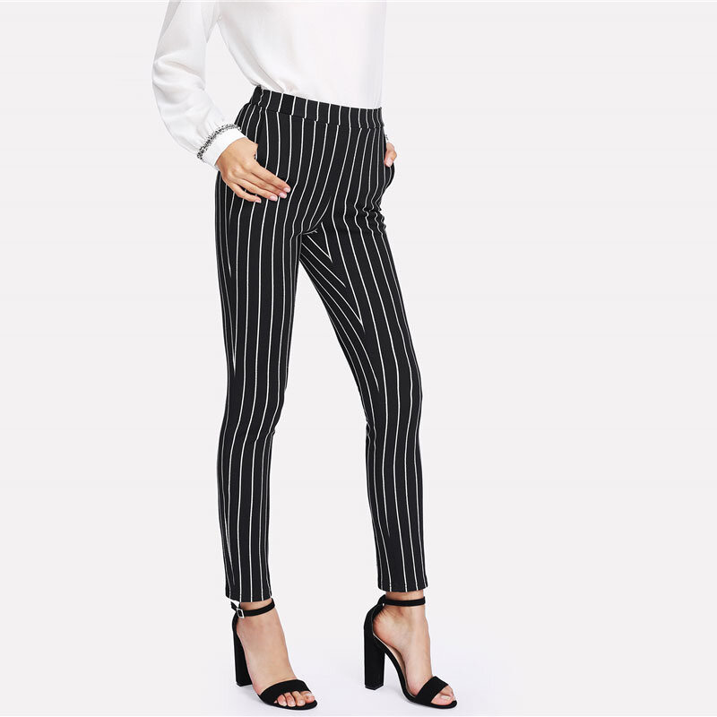 Women's Cool Striped Slim Pencil Pants Breathable Professional Ol New Style Autumn Pencil Pants Lift Hips Black Stripe Leggings