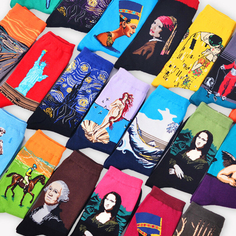 Лидер продаж, классические осенне-зимние женские носки в стиле ретро с изображением Ван Гога и фрески, женские носки с изображением всемирно известных картин