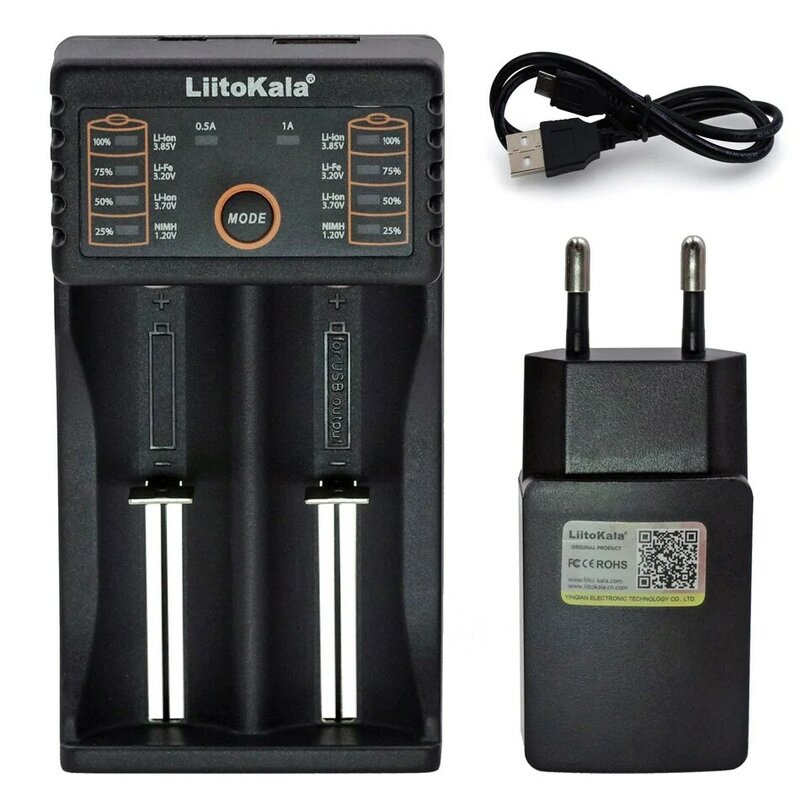 Liitokala-Cargador de batería inteligente, paquete completo de cargador con potencia de 1.2V 3.7V 3.2V AA/AAA con cable USB y enchufe de carga de 5V 2A tipo europeo, modelo Lii402 ii202 Lii100 LiiS1 18650
