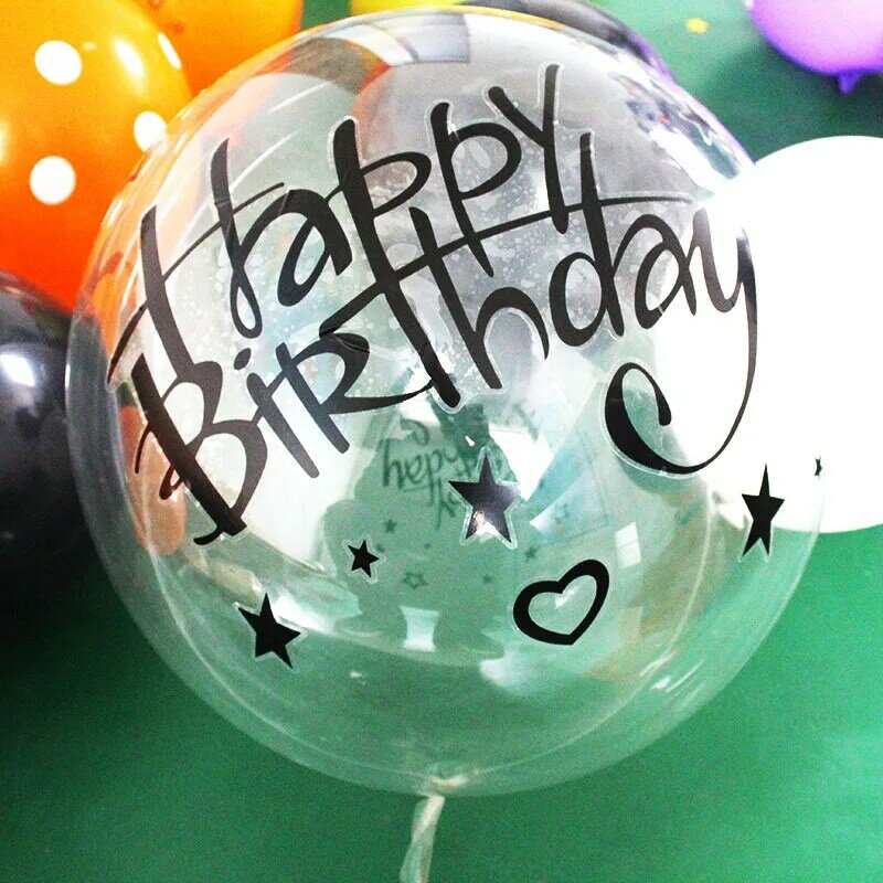 2pc 투명 거품 풍선 스티커 행복 한 생일 웨딩 장식 분명 보 보 헬륨 풍선 액세서리 아이 파티 장식