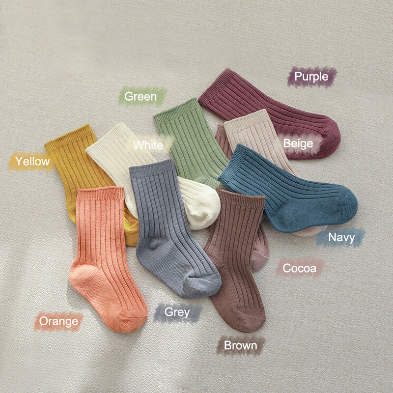 Носки для новорожденных девочек 5 шт./партия, хлопковые ножные браслеты, однотонные цветные, детская одежда для начинающих ходить детей