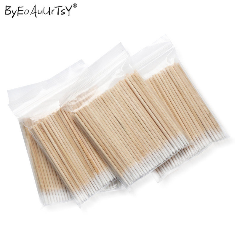 300pcs Wooden Cotton Swabs Stick for Ears Cleaning Eyebrow Lips Eyeliner Tattoo Makeup Cosmetics Tools Jewelry Clean Sticks Buds