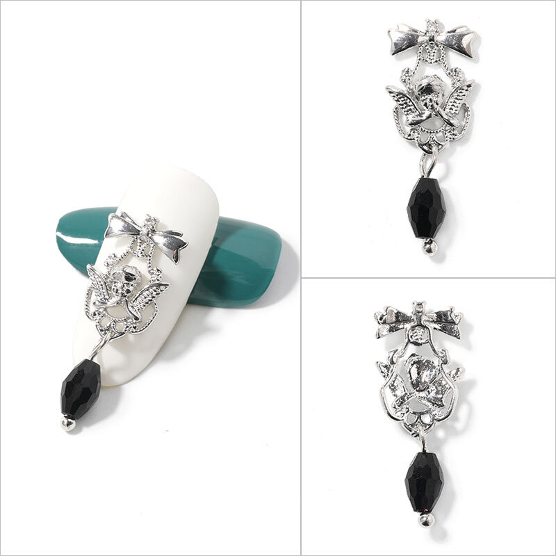 2 diamantes de imitación de cristal de circón de lujo de calidad para decoración de uñas de aleación plateada, cadenas de moda, adorno de joyería con borla
