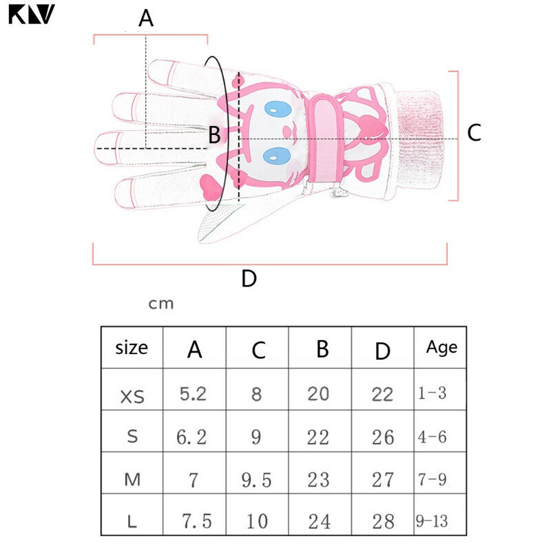 KLV-겨울 방수 방풍 두꺼운 스키 장갑 남녀 공용, 야외 따뜻한 어린이 장갑 만화 아기 장갑 2020