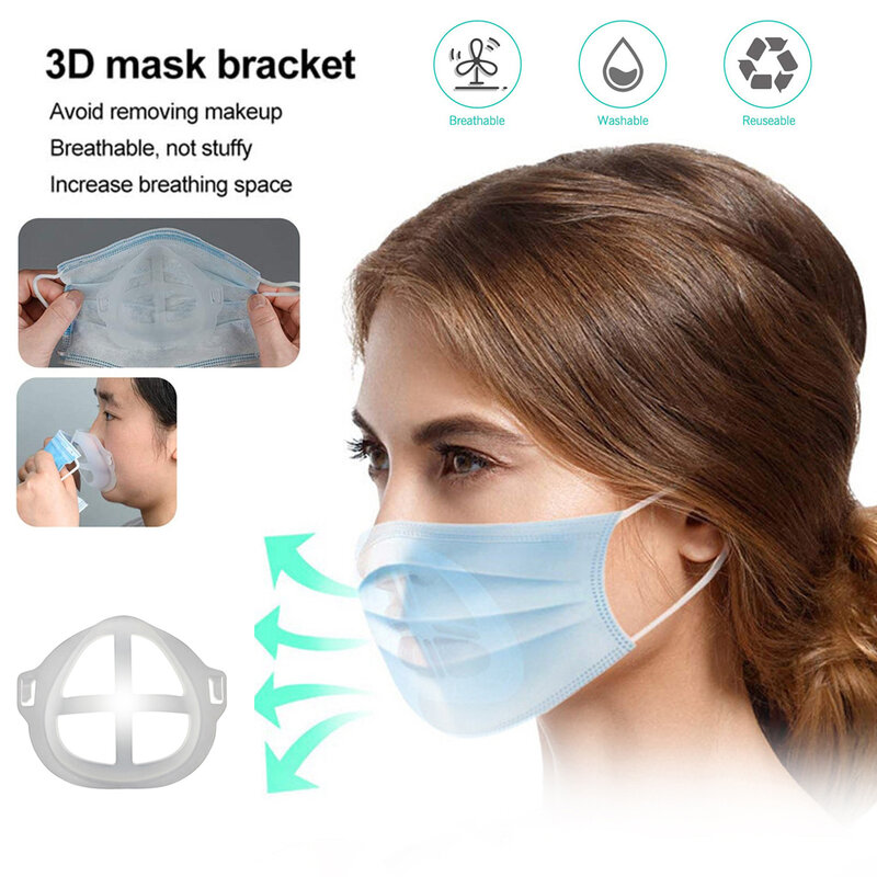 1/5Pcs 3D Masker Houder Ademend Ventiel Mond Siliconen Masker Ondersteuning Ademhaling Helpen Helpen Masker Inner Kussen Mond masker Beugel