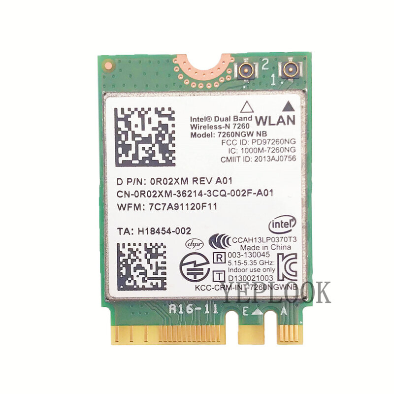بطاقة إنتل-واي فاي لأجهزة ديل المحمولة ، ثنائية الموجات ، لاسلكية-N ، 7260NB ، 7260NB hmw ، NB ، Mbps ، G ، 5Ghz ، NGFF ، M.2 ، 802.11N