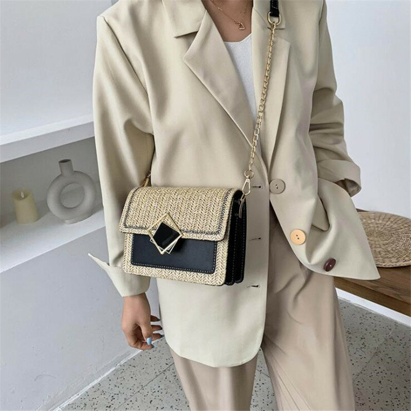 2020 new summer straw bags for women cross body hand bag small messenger shoulder bags leather travel crossbody purses lady