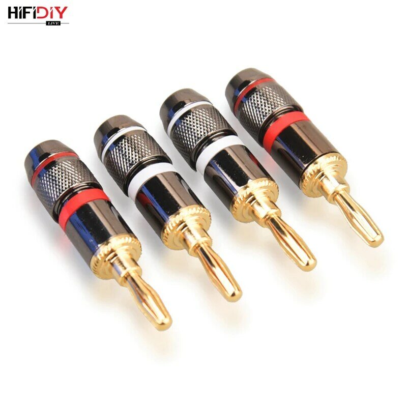 Hifidiy 4 pcs/set ao vivo 4mm de cobre puro banhado a ouro banana plug conector para adaptador de áudio e vídeo speaker terminal conectores kit