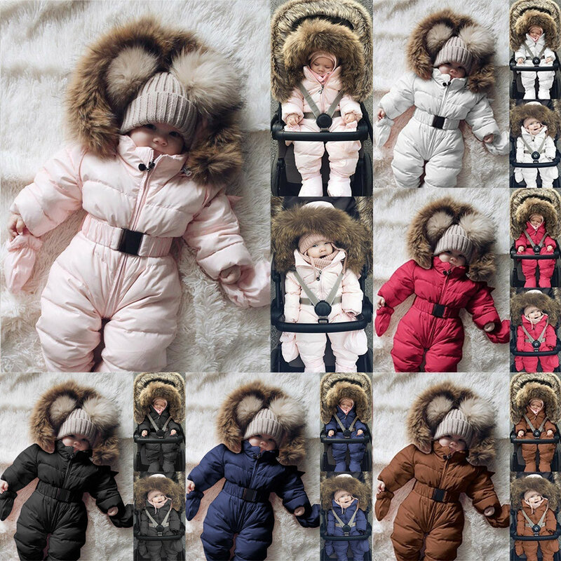 Inverno do bebê recém-nascido macacão sólido grosso quente infantil snowsuit para baixo jaqueta de manga longa com capuz bebê macacão roupas de inverno do bebê