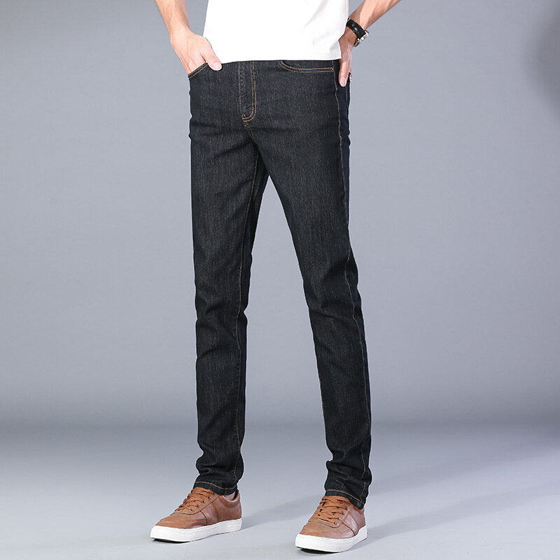 Jeans Kasual Pria Musim Dingin dan Musim Gugur Baru 2021 Celana Denim Katun Ramping Fashion Jeans Ketat
