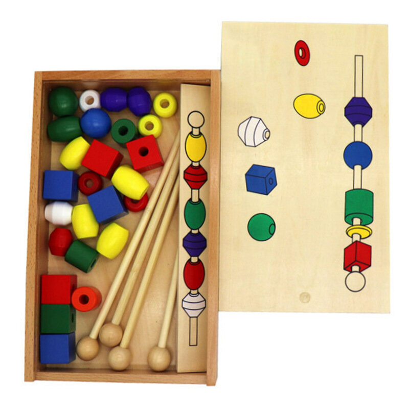 Montessori Leermiddelen 3 Set Zes-Kleur Grote Houten Kralen Kralen Kleuterschool Vroege Onderwijs Kleur En Vorm Cognitieve Speelgoed