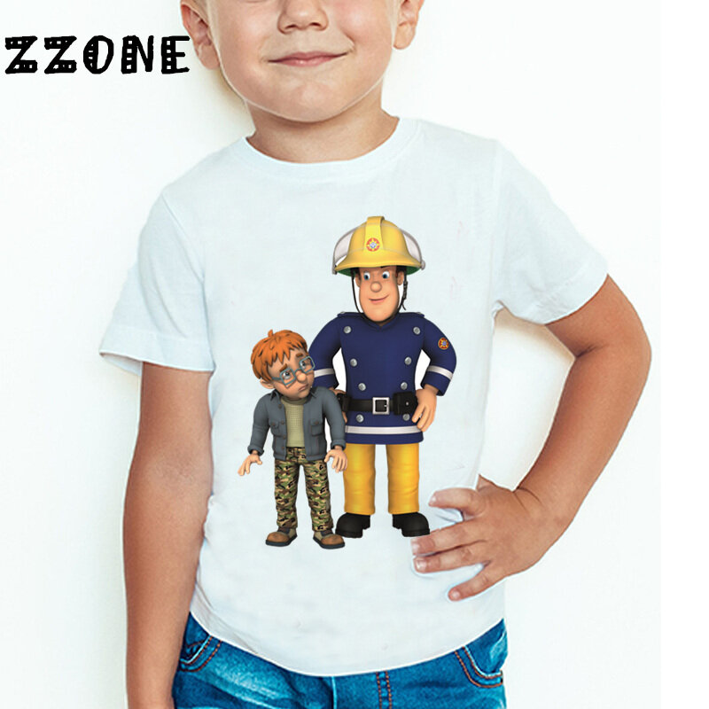 Camiseta con estampado de dibujos animados para niños, camiseta divertida de bombero, Tops de verano para bebés, niños y niñas, gran Camiseta informal