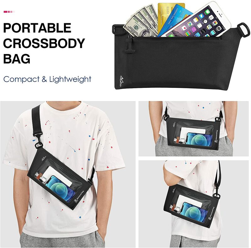 MoKo-방수 전화 파우치 지갑 가방, 남성 여성용, IPX8 조절 가능한 슬링 체스트 크로스 바디 백, 나일론 방수 드라이 백