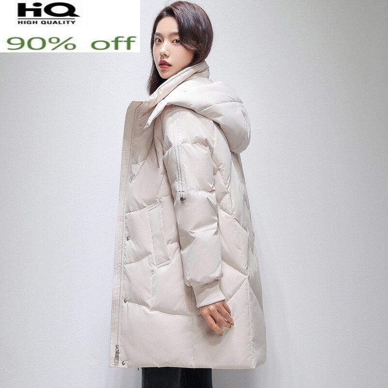 Abrigos de plumón de pato blanco Para Mujer, chaquetas largas con capucha, Parkas cálidas, ropa informal, Abrigos coreanos Para Mujer SQQ491 90%