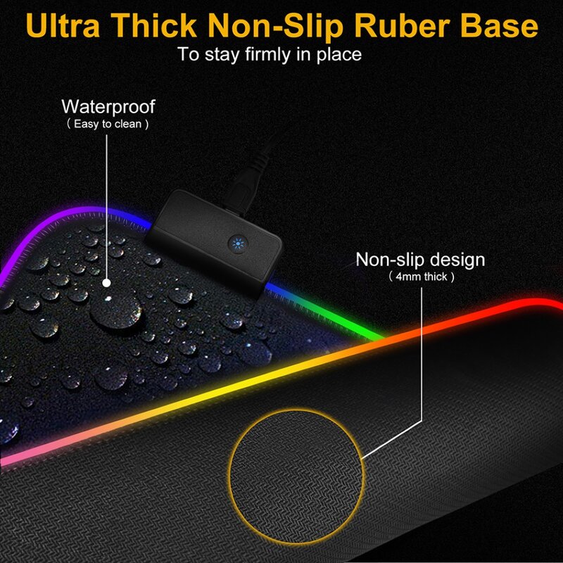 Non-Slip RGB LED Light Mousepad, Tampa do teclado, Desk-Mat, Mouse Pad de superfície colorida, multi-tamanho, luminoso, gamer de computador para PC