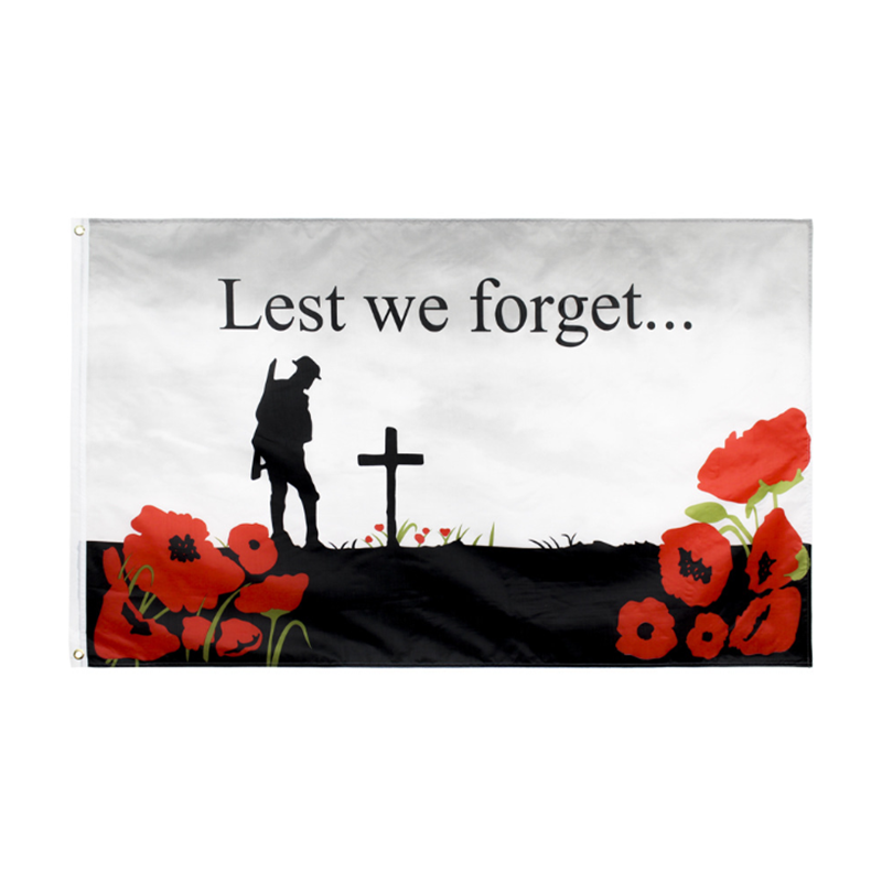 3x5 Feet LEST WE FORGET Flag ANZAC Poppy Remembrance Day Flag with 2 Brass Grommets