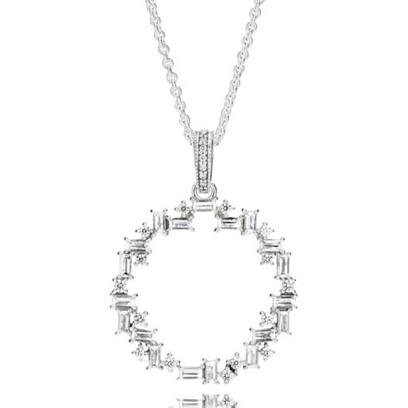 Dazzling Regal Pattern Shards Of Sparkle With Crystal Chain Necklace For Women Gift Europe Jewelry 925 Sterling Silver Necklace